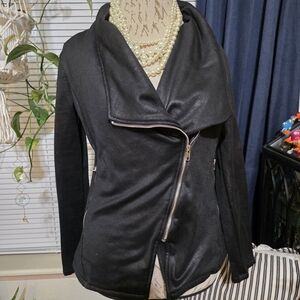 Anthropologie Potters Pot Black Asymmetrical Fleece Soft Jacket Blazer